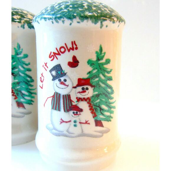 Atika Salt & Pepper Shakers Let It Snow Christmas Holiday China Snowman Cardinal - Picture 5 of 7